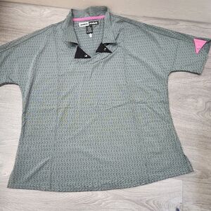 Jaime Sadock Gray Pink Top Size L Golfing Athleisure Half Circle Print‎ Stretchy